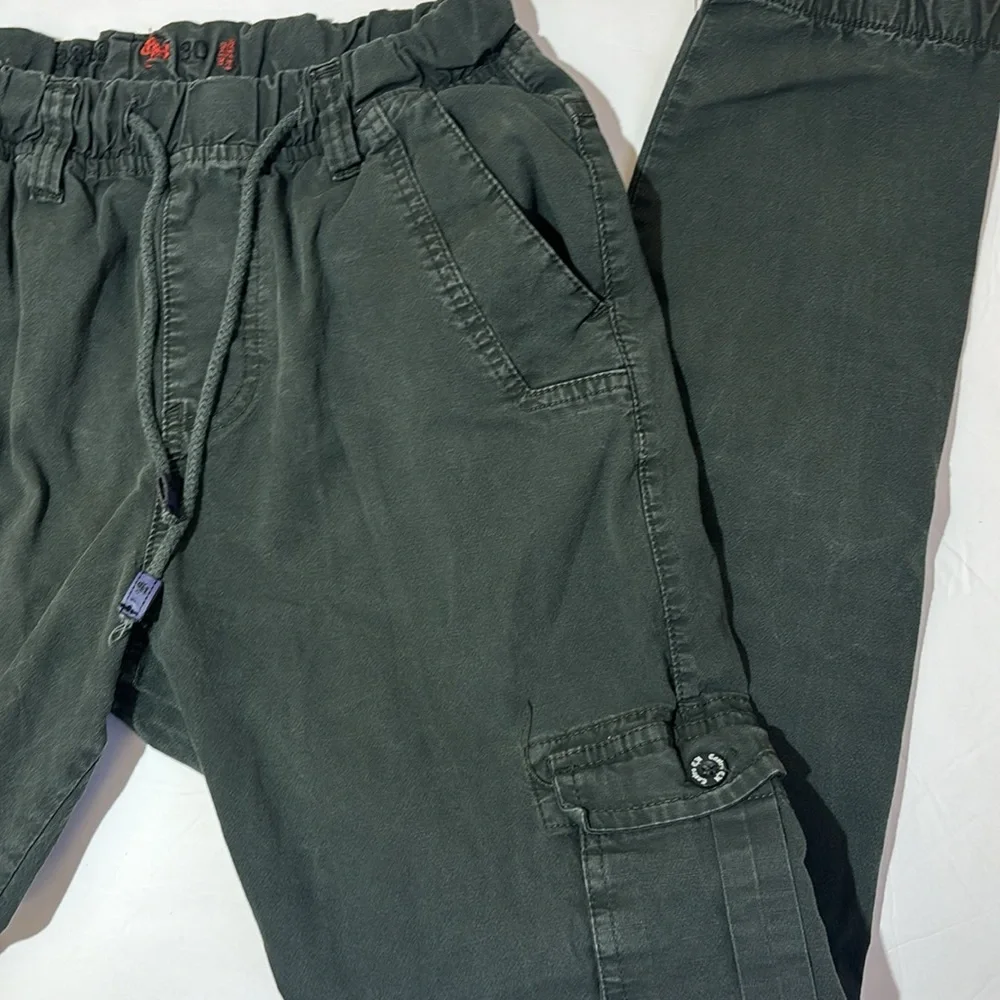 Castro army green Casual Cargo Pant unisex multi pocket utility drawstring waist